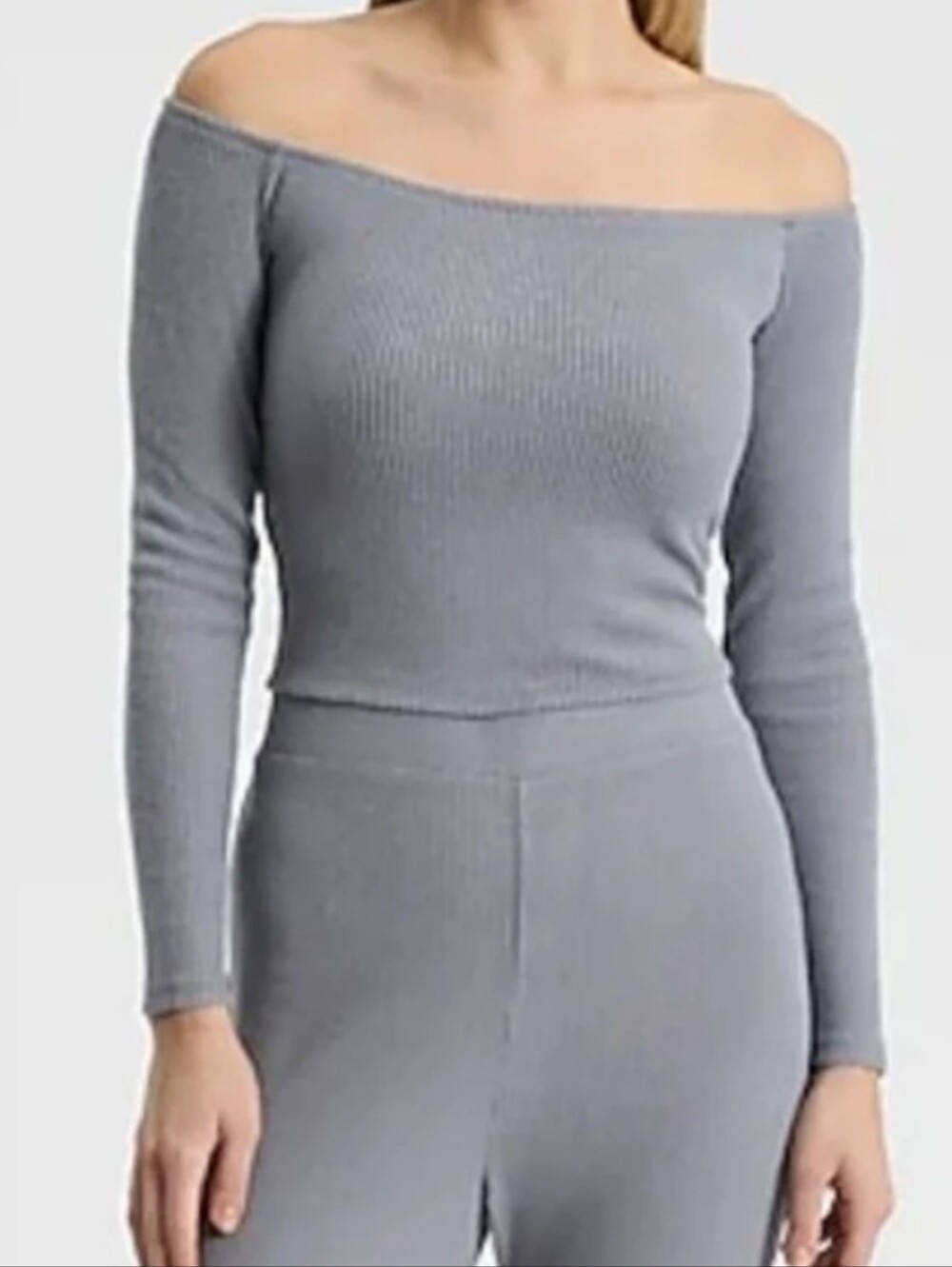 Express Size XL Grey Off Shoulder Crop Top